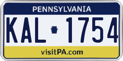 PA license plate KAL1754