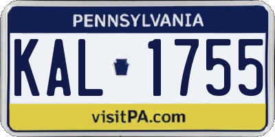 PA license plate KAL1755