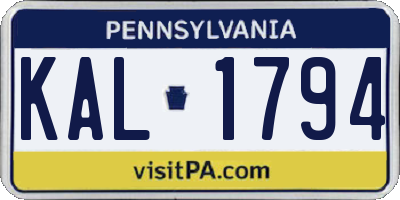 PA license plate KAL1794