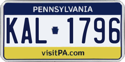 PA license plate KAL1796
