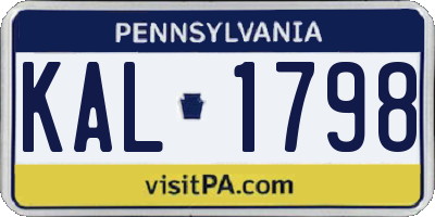 PA license plate KAL1798