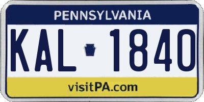 PA license plate KAL1840