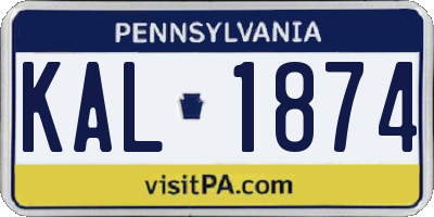 PA license plate KAL1874