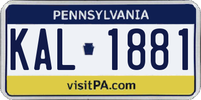 PA license plate KAL1881