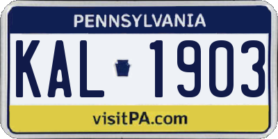PA license plate KAL1903
