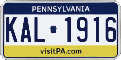 PA license plate KAL1916