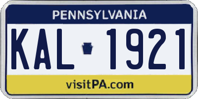 PA license plate KAL1921