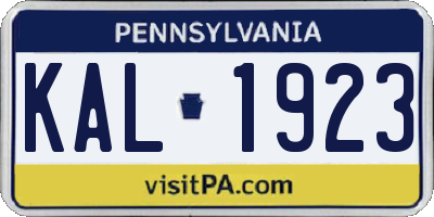 PA license plate KAL1923
