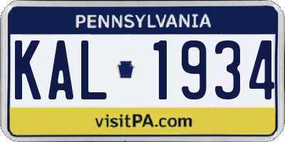 PA license plate KAL1934