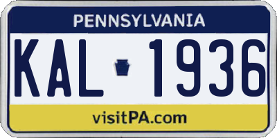 PA license plate KAL1936
