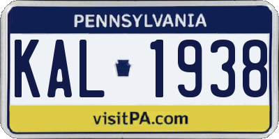 PA license plate KAL1938