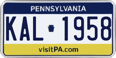 PA license plate KAL1958