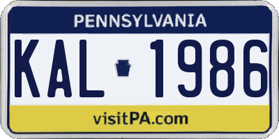 PA license plate KAL1986