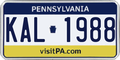 PA license plate KAL1988