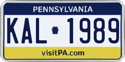 PA license plate KAL1989