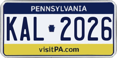 PA license plate KAL2026