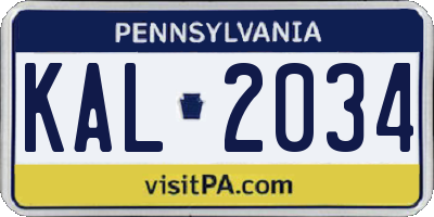 PA license plate KAL2034
