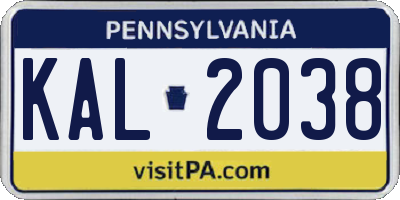 PA license plate KAL2038