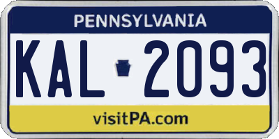 PA license plate KAL2093
