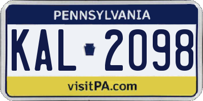 PA license plate KAL2098
