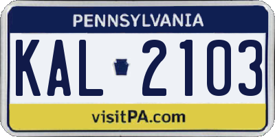 PA license plate KAL2103