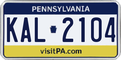 PA license plate KAL2104