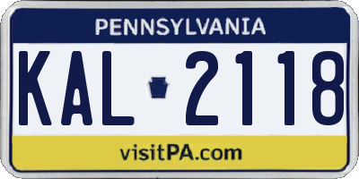 PA license plate KAL2118