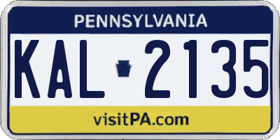PA license plate KAL2135