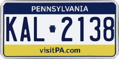 PA license plate KAL2138