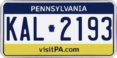 PA license plate KAL2193
