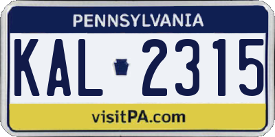 PA license plate KAL2315