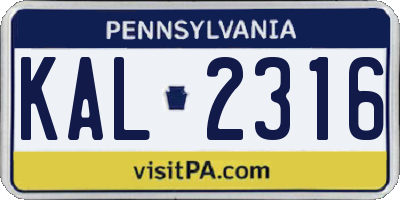 PA license plate KAL2316