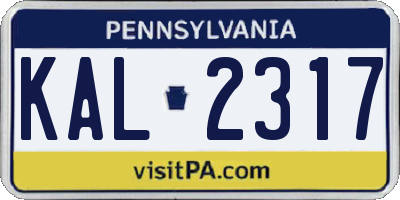 PA license plate KAL2317