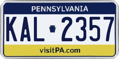PA license plate KAL2357