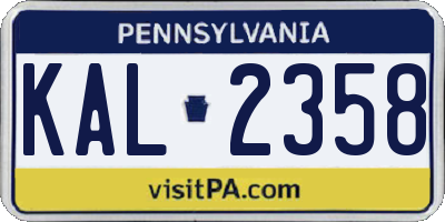 PA license plate KAL2358