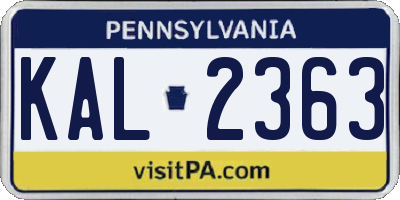 PA license plate KAL2363