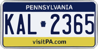 PA license plate KAL2365