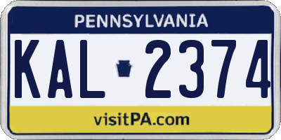 PA license plate KAL2374