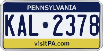 PA license plate KAL2378