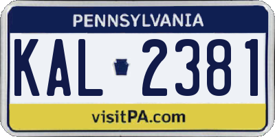 PA license plate KAL2381
