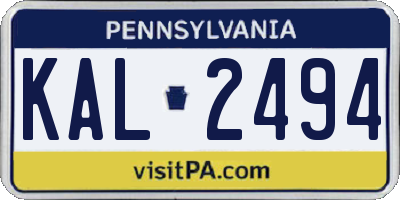 PA license plate KAL2494