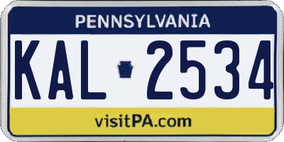 PA license plate KAL2534