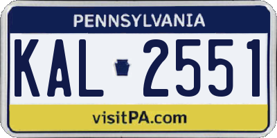 PA license plate KAL2551