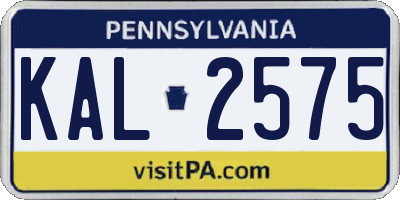 PA license plate KAL2575