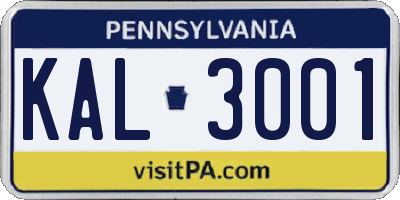 PA license plate KAL3001