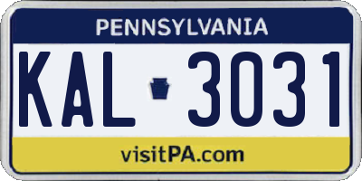 PA license plate KAL3031