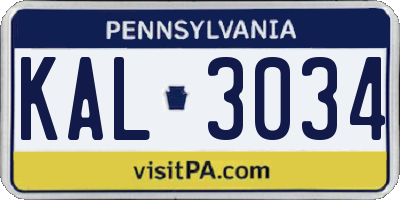 PA license plate KAL3034