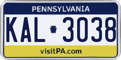 PA license plate KAL3038