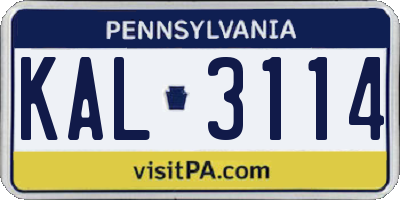 PA license plate KAL3114