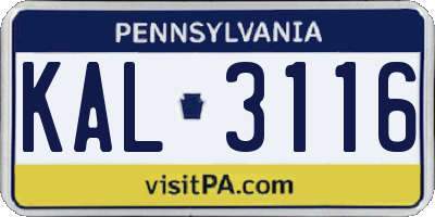 PA license plate KAL3116
